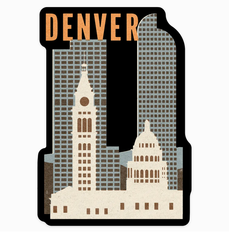 Sticker of Denver skyline featuring famous landmarks