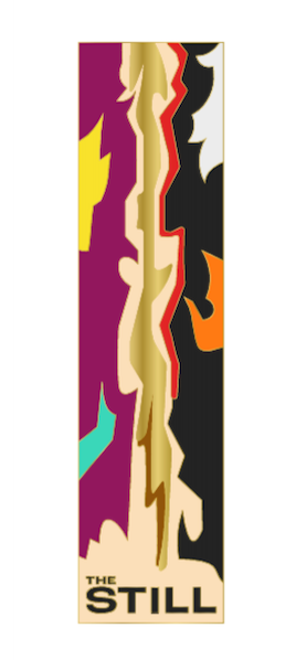 Colorful abstract pin design with 'The Still' branding on a white background