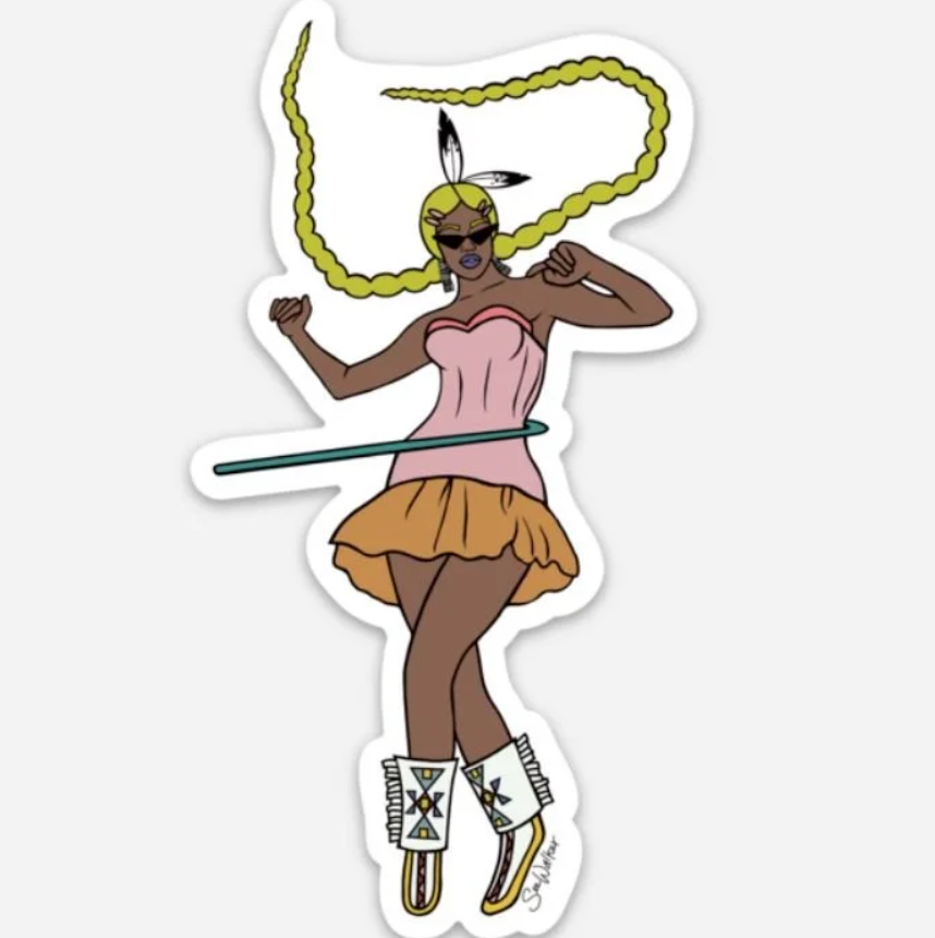 Sticker of a woman in a pink top hula hooping