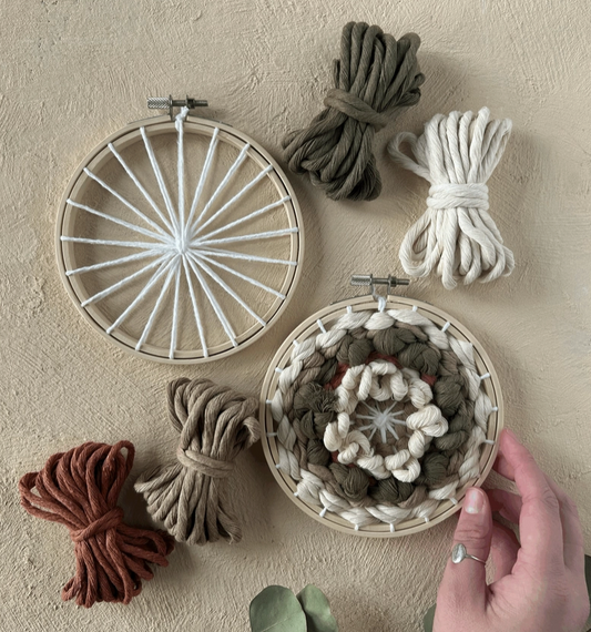 Embroidery hoops and yarn