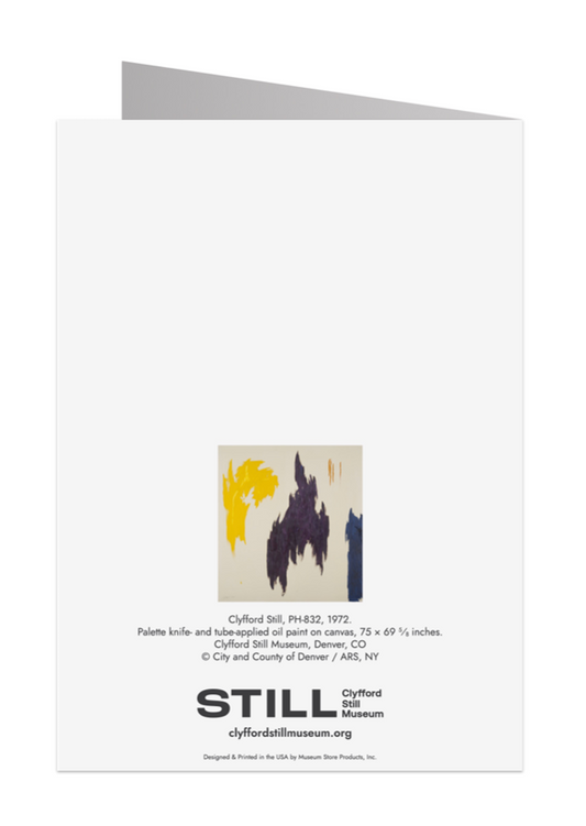 The back of a greeting card with abstract art and text on a white background