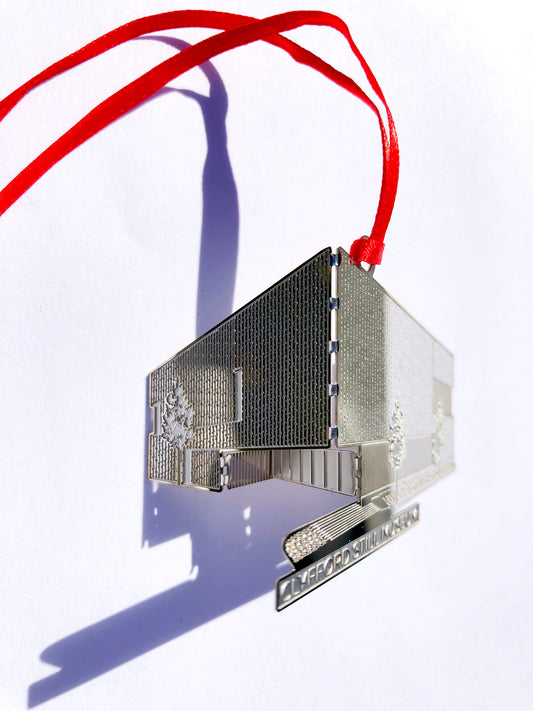 Side view of 3-D Clyfford Still Museum ornament