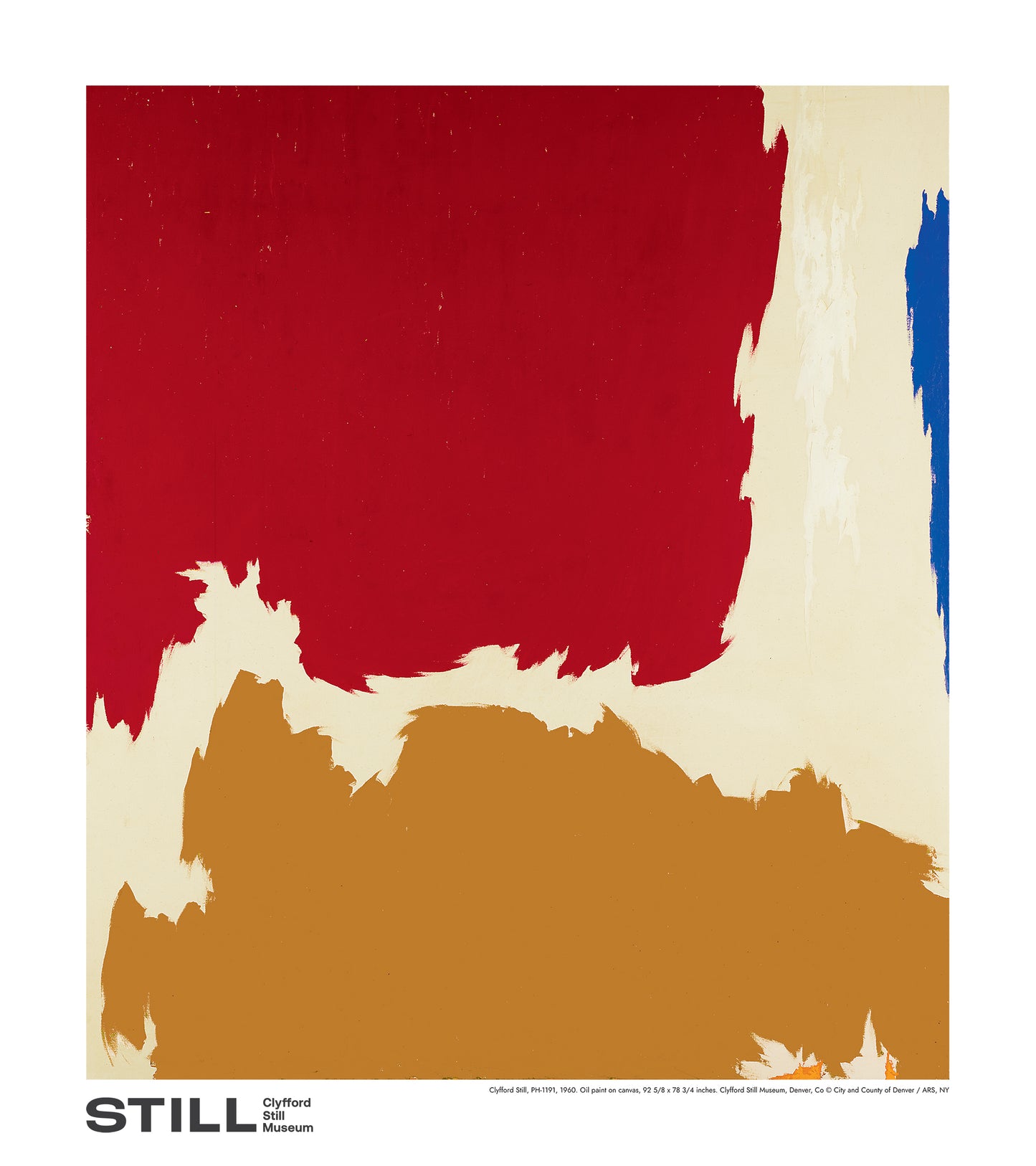 Poster PH-1191, 1960. Abstract art print with red, beige, and blue colors with A white border.