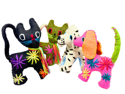 Photo showing Chiapsa Animalitos, stuffed dogs and cats from Mexico.