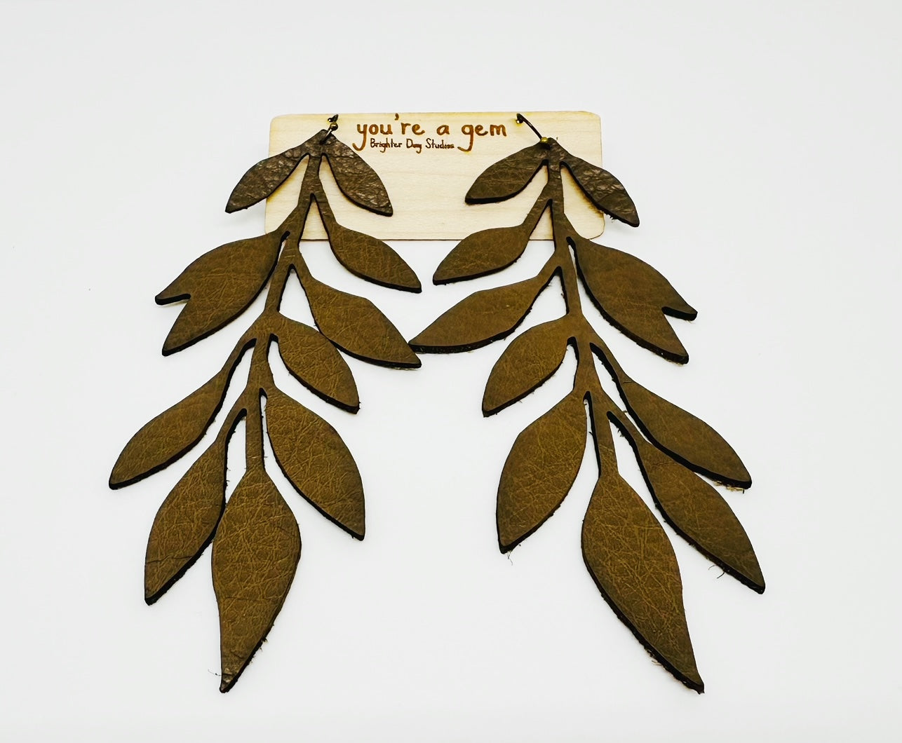 Tree Brown Leaf Leather Earrings 