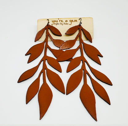 Caramel Leaf Leather Earrings 