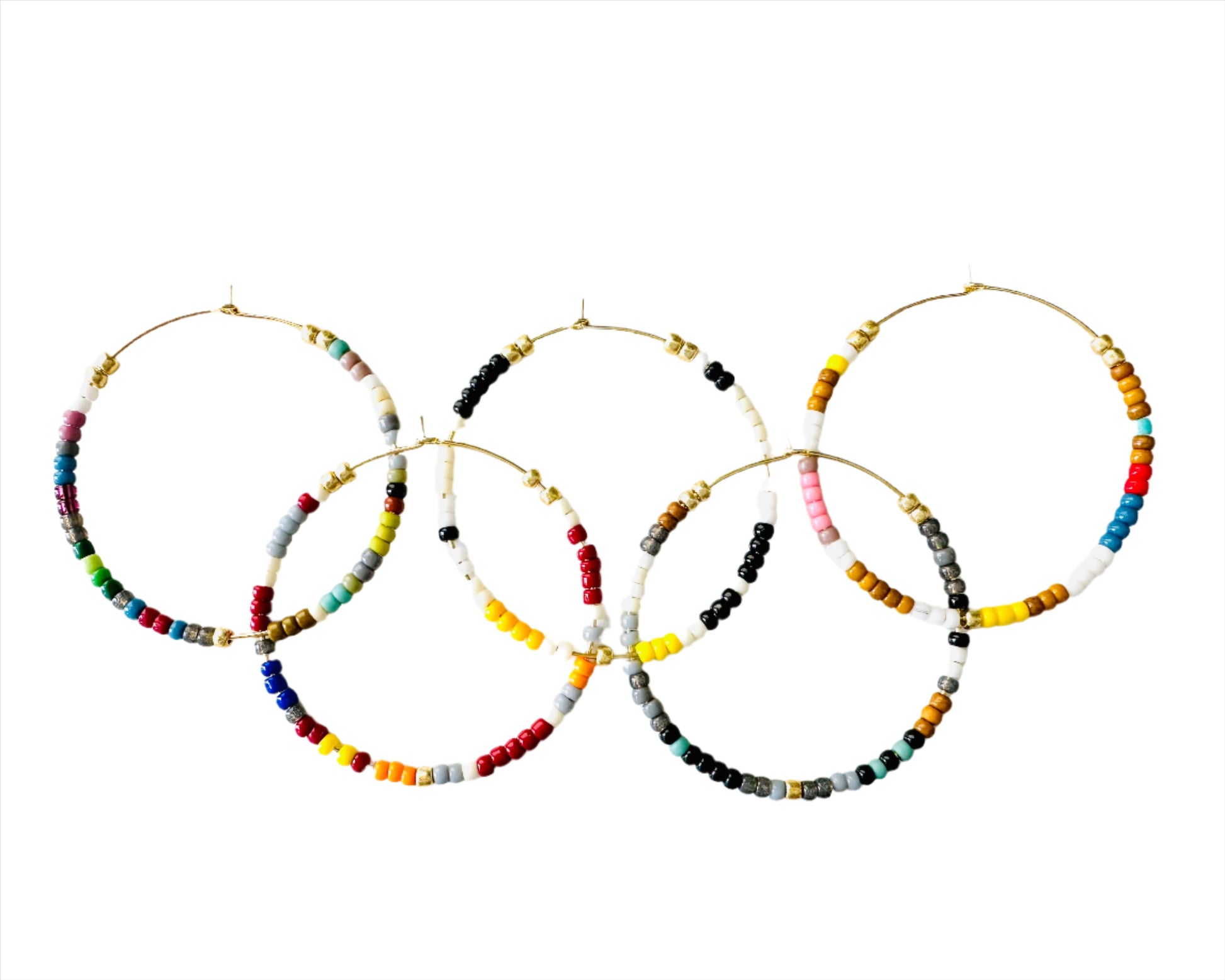 Image of five beaded earring  hoops.