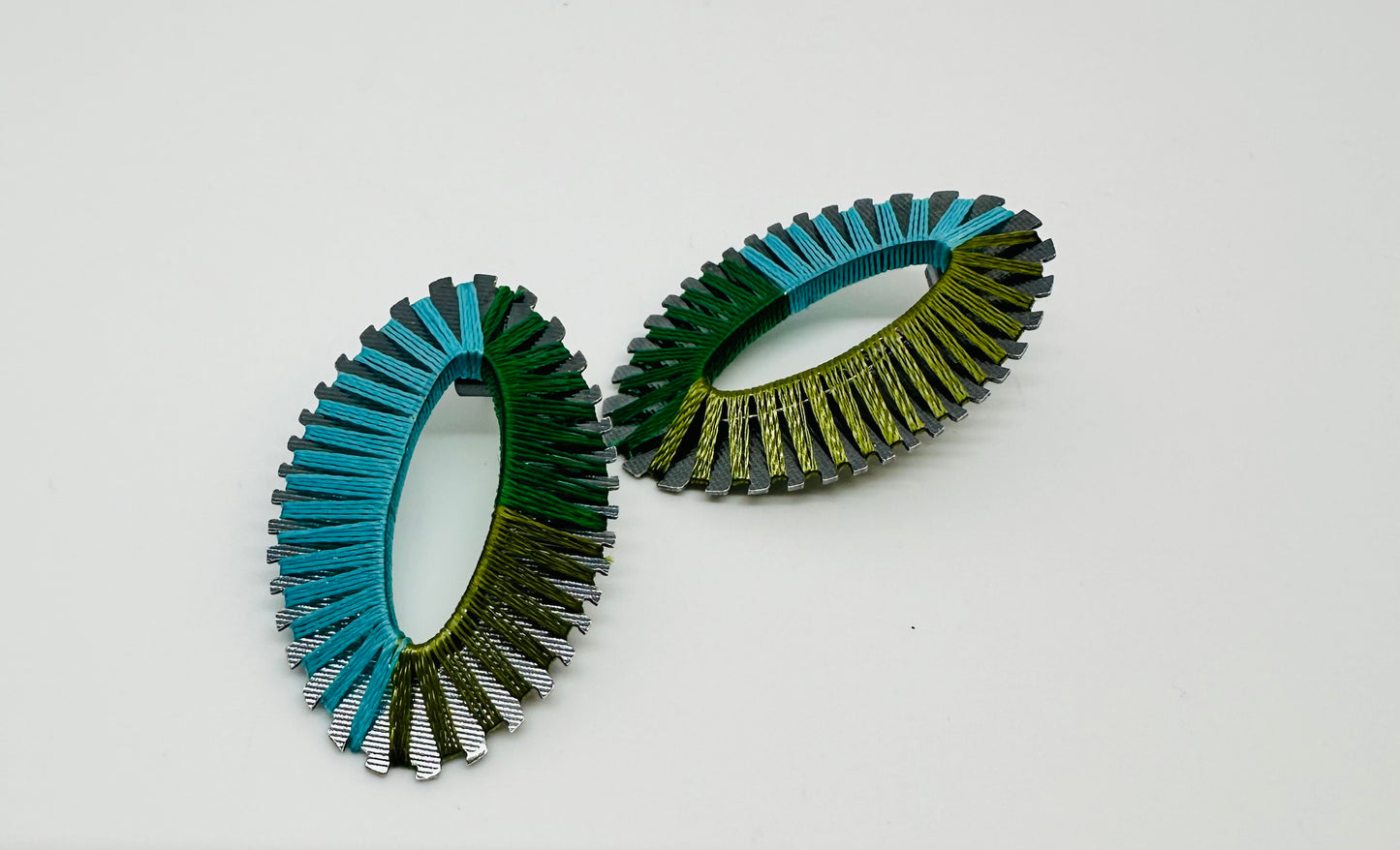 Image of Oval String Earrings/ Light Blue and Greens.