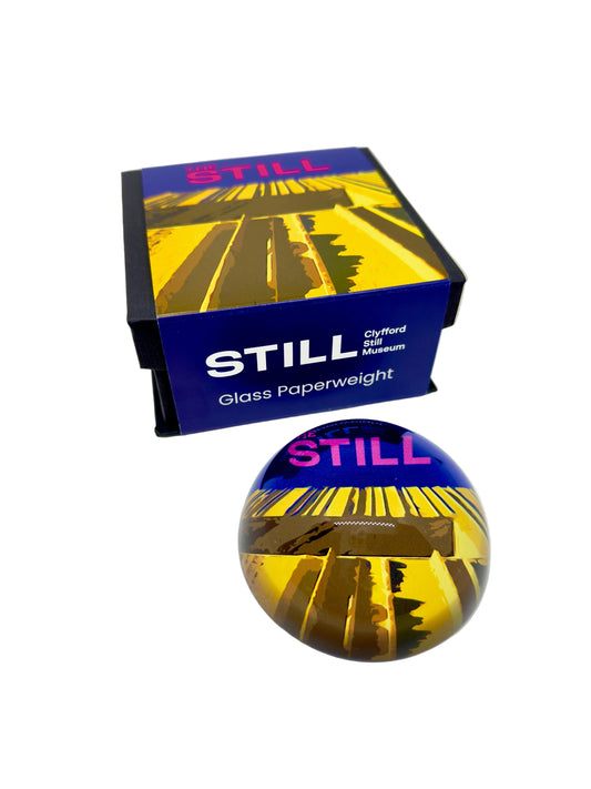 Glass paperweight with the building facade and 'STILL' branding on a white background.