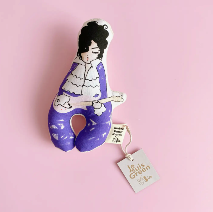 Soft fabric rattle with an illustration of Prince.