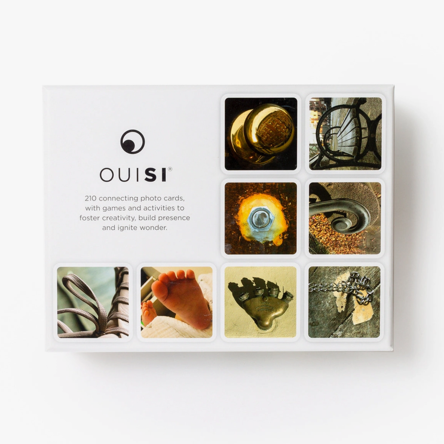 The OuiSi Original game is a set of 210 Visually Connecting Photo Cards that celebrate the beauty of everyday life.