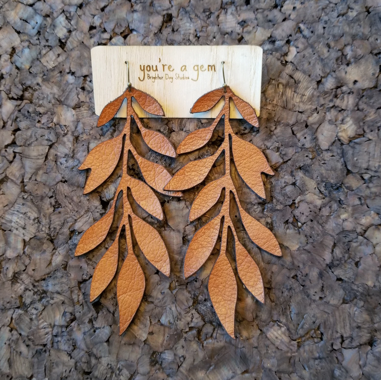 Tan Brown Leaf Leather Earrings