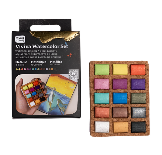 Watercolor Pan with 15 Metallic Colors