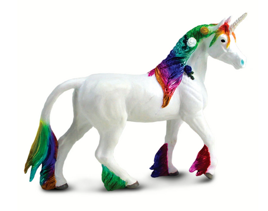 Colorful unicorn figurine with a rainbow mane and tail 