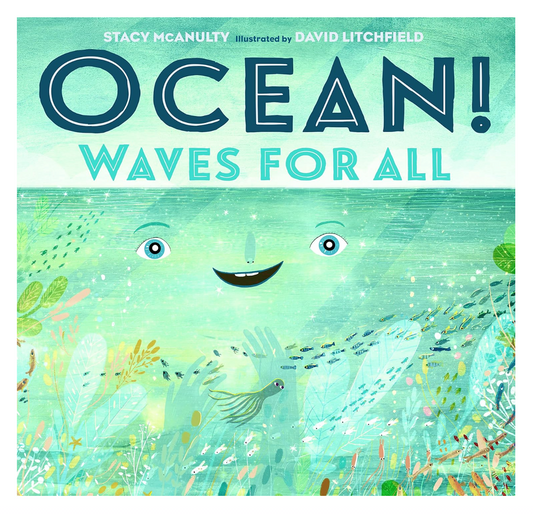 Book cover of 'Ocean! Waves for All' with underwater creatures and sea plants