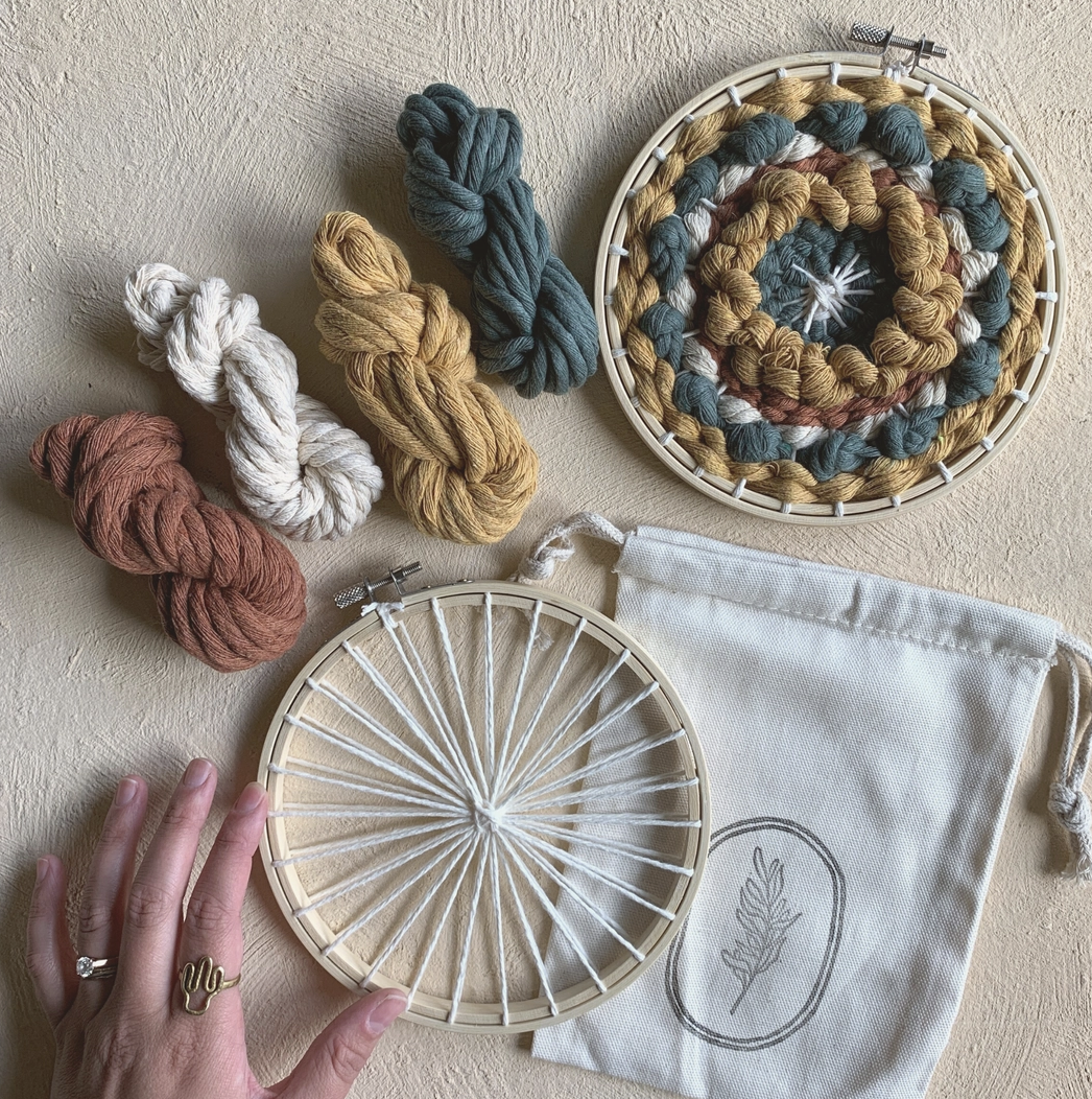 Embroidery hoops and yarn