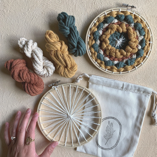 Embroidery hoops and yarn