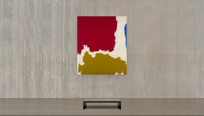 Poster PH-1191, 1960. Abstract art print with red, beige, and blue colors with A white border. Show in the Museum galleries.