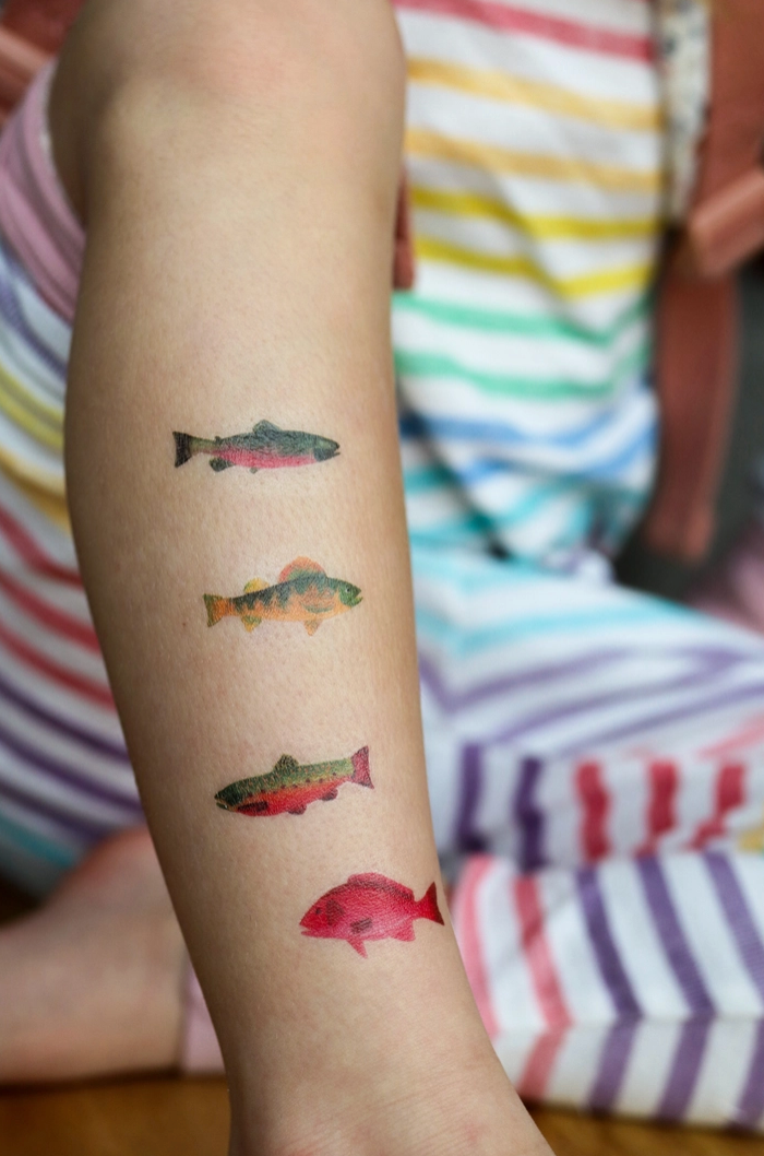 Colorful temporary fish tattoos