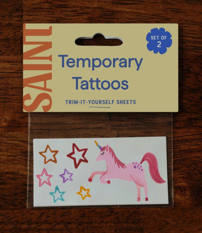 Set of temporary tattoos of a unicorn and stars 