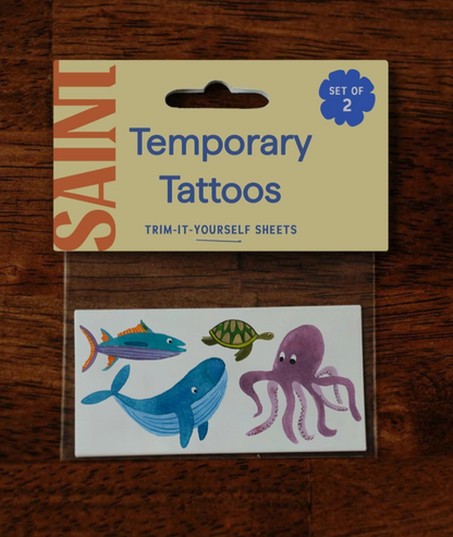 Temporary tattoos of colorful sea creatures