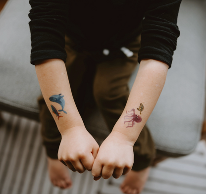 Temporary tattoos of colorful sea creatures