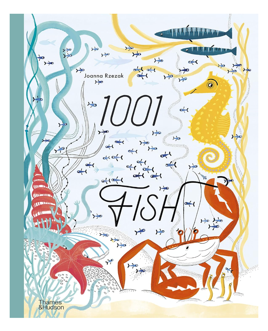 Book cover of '1001 Fish' with illustrations of fish and sea creatures.