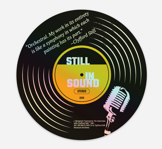 Vinyl record with 'Still In Sound' branding and a microphone illustration on a white background