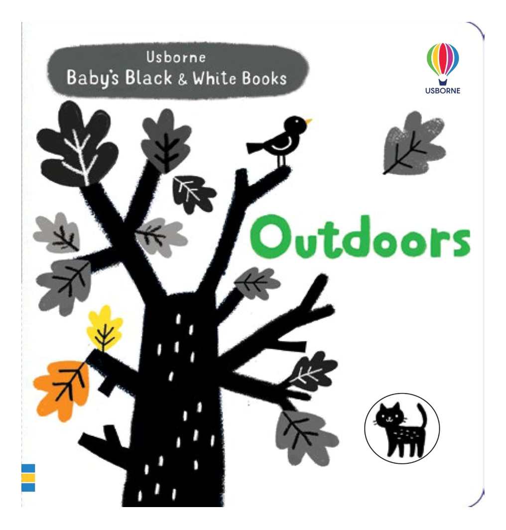 Book cover of 'Outdoors' from Usborne, featuring a tree with leaves and a bird.