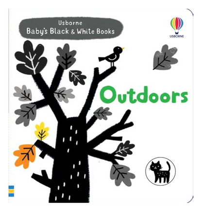 Book cover of 'Outdoors' from Usborne, featuring a tree with leaves and a bird.