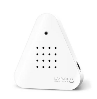 White triangular sound box and 'Lakeside' branding on a white background