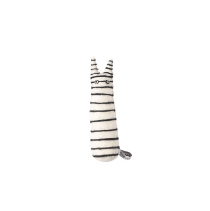Striped cat-shaped figure on a white background