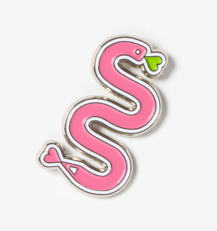 Pink snake-shaped object on a white background