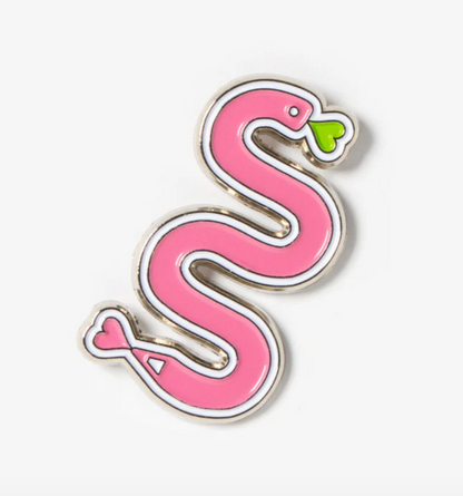 Pink snake-shaped object on a white background