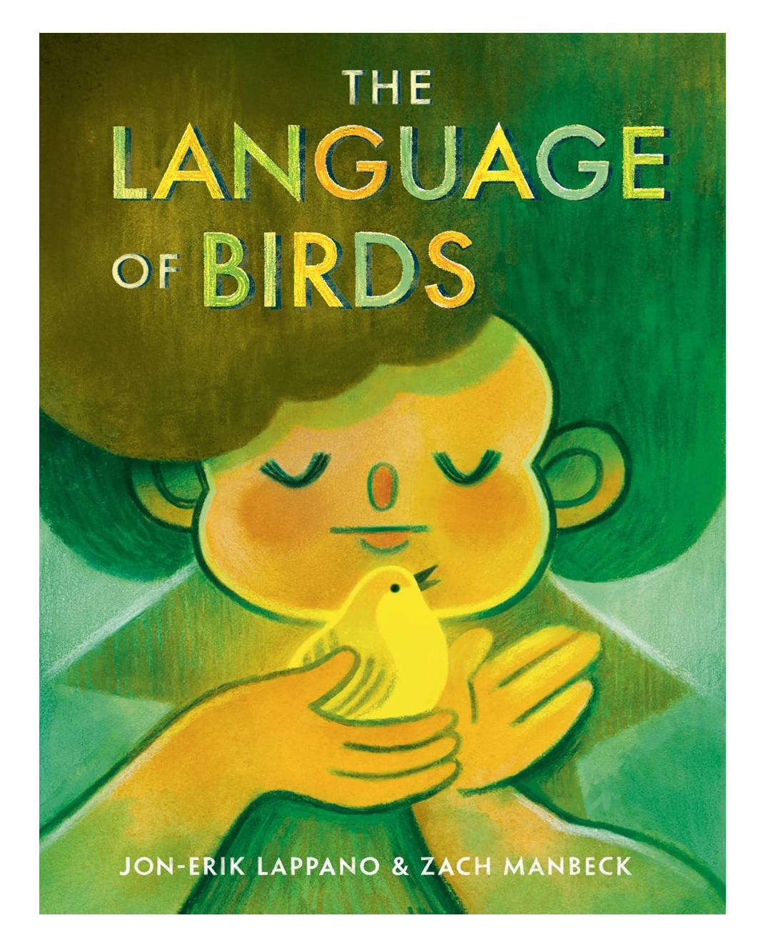 Book cover of 'The Language of Birds' with a stylized illustration of a child holding a bird.