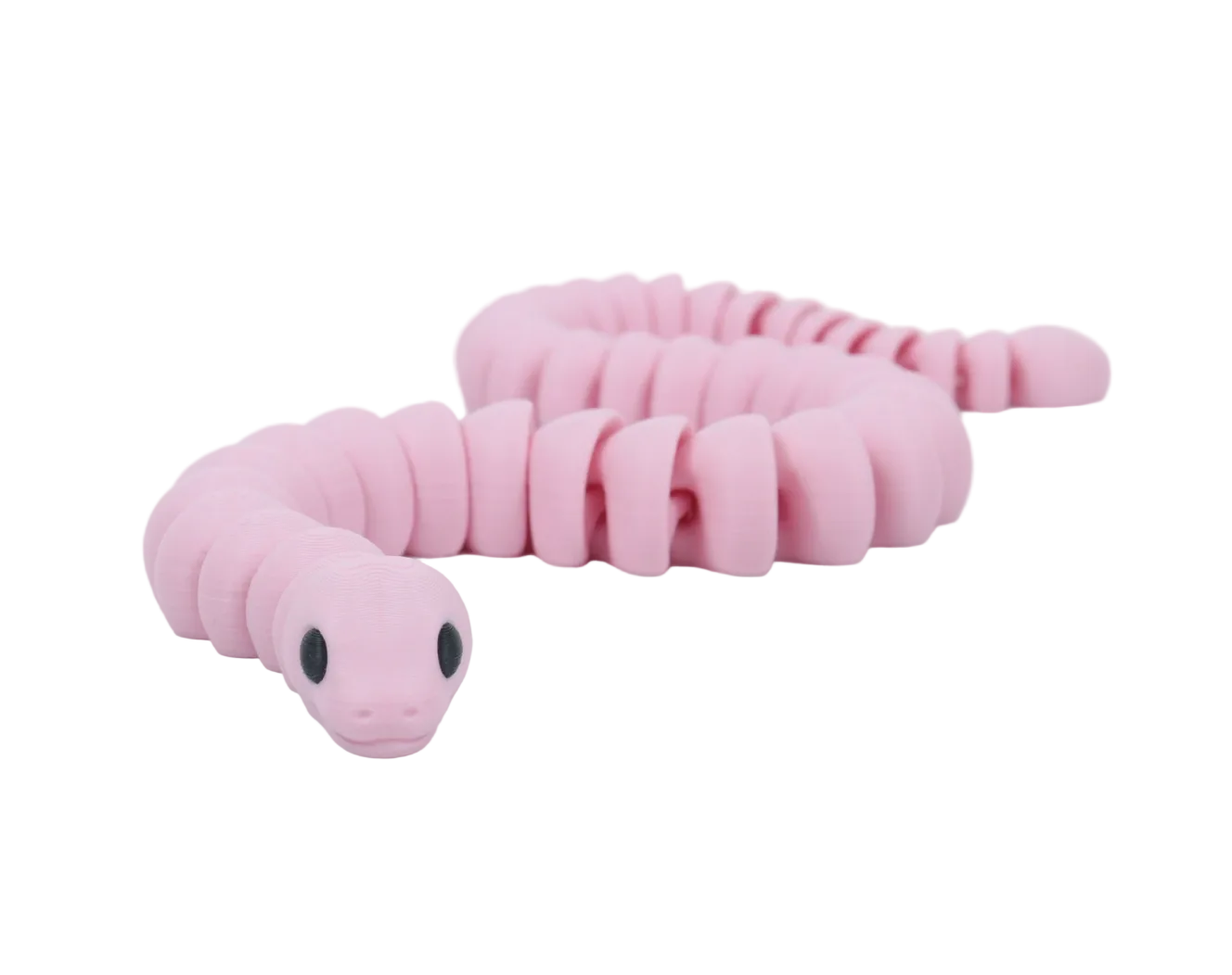 Pink 3D toy snake on a light gray background