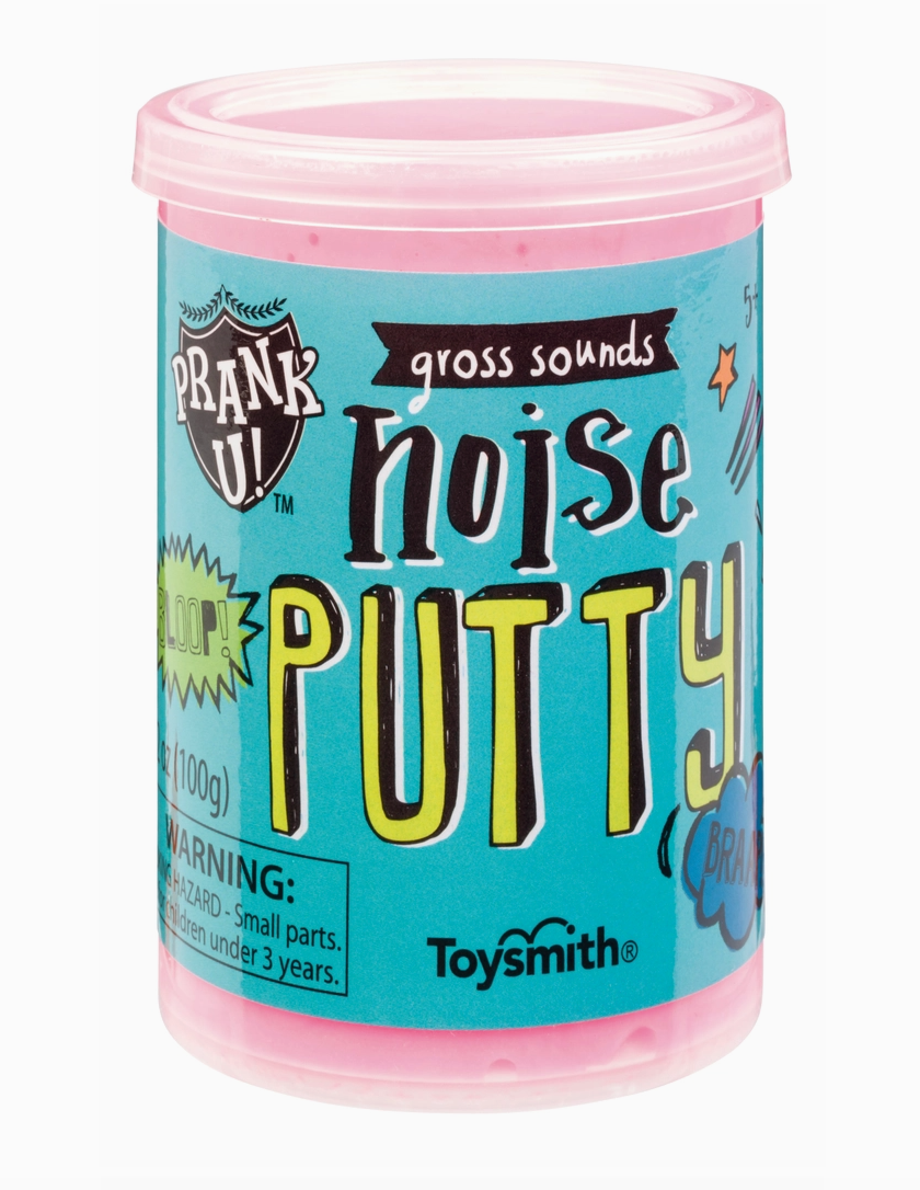 Jar of Toysmith noise putty with pink lid on a white background