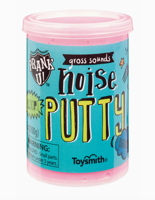 Jar of Toysmith noise putty with pink lid on a white background