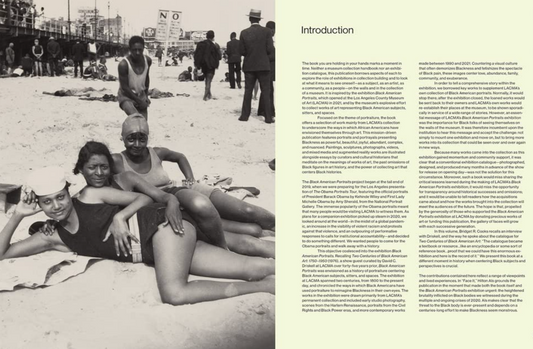Black and white photo of people on a beach with text on a yellow background