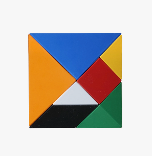 Colorful geometric Pickagram with six shapes in different colors on a white background
