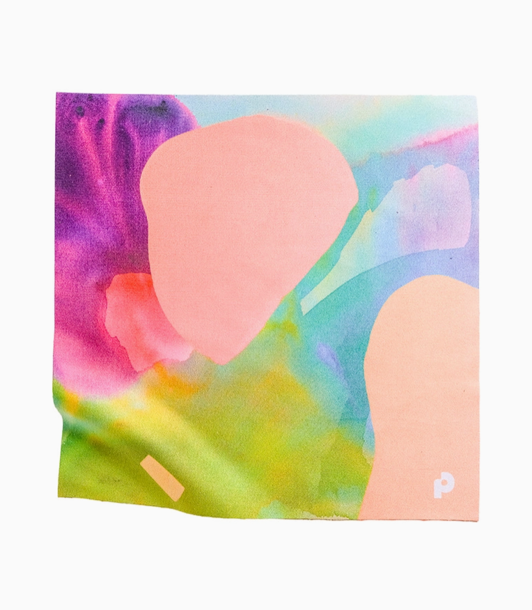 Colorful abstract art print cloth with pastel colors on a white background
