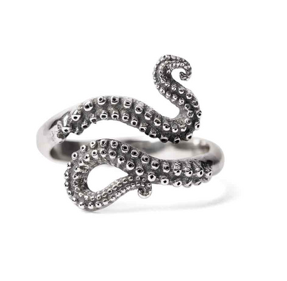 Silver octopus tentacle-shaped ring