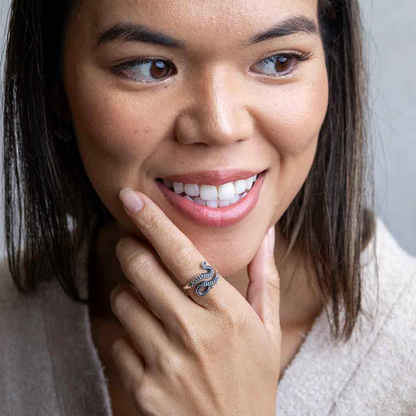 Woman wearing an octopus tentacle-shaped ring