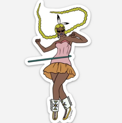 Sticker of a woman in a pink top hula hooping