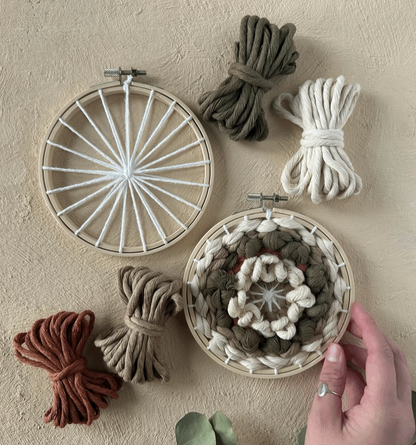 Embroidery hoops and yarn