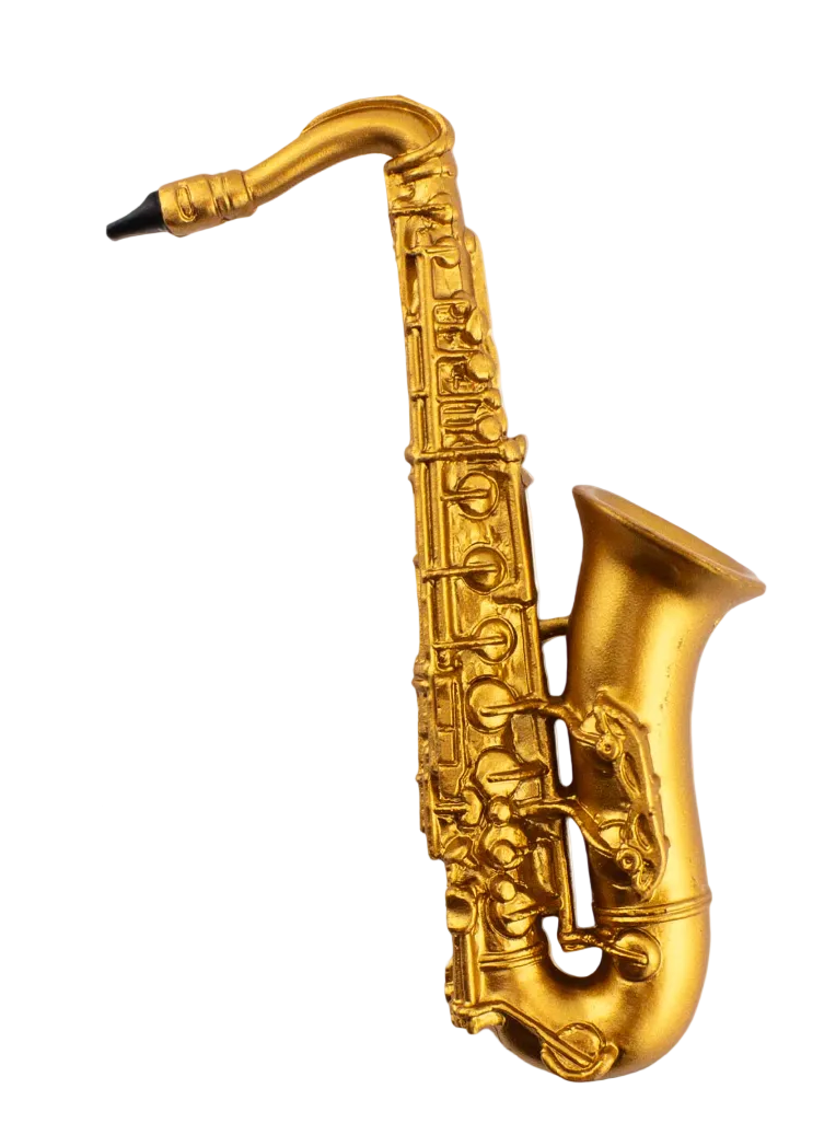 Gold saxophone on a white background