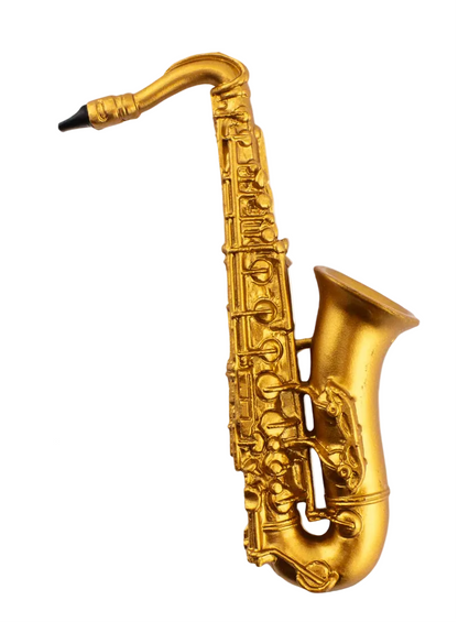 Gold saxophone on a white background