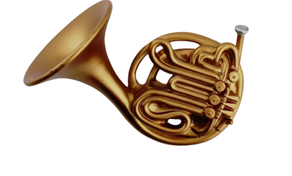 Gold French horn on a white background