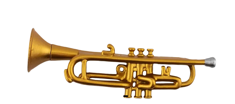 Gold trombone on a white background.