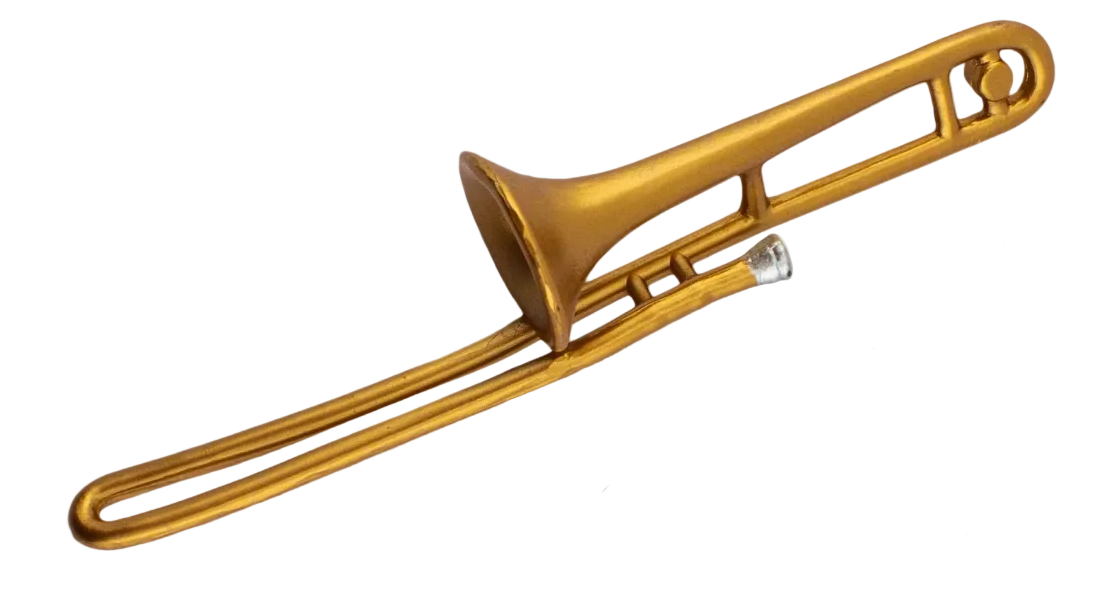 Gold trumpet on a white background.